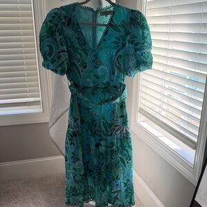 Hale Bob Teal & Aqua Paisley Midi Dress